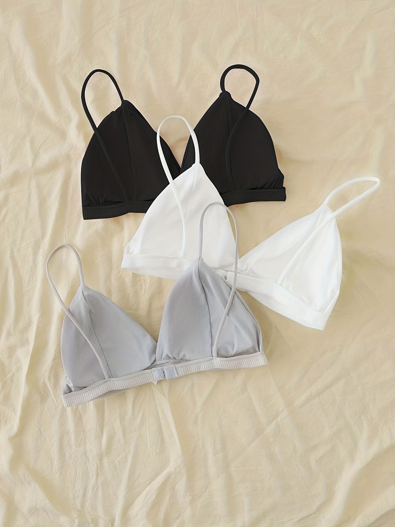 Tbclaim_3 Packs Bralette For Girls Spaghetti Strap Triangle V Neck A-b Cups Bra Padded Wire Free Hook-and-eye Closure