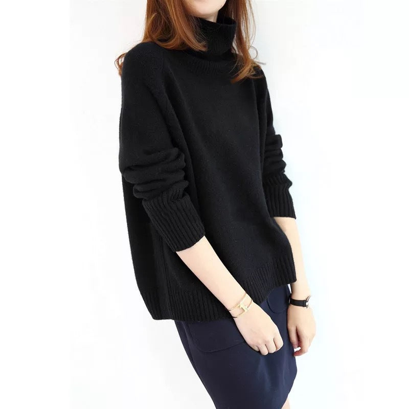 Womens High Neck Lazy Loose Slim Pullover Sweater