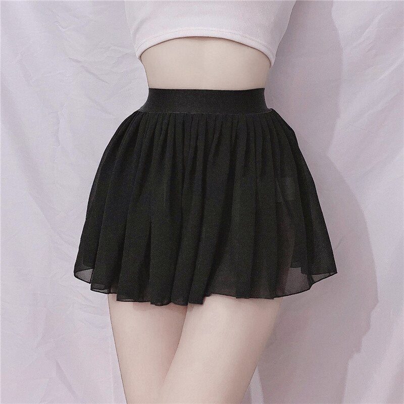 Sexy Chiffon Pleated Skirt Soft And Elegant Transparent Nightclub Party Mini Skirt Womens High Waist Sexy Perspective Skirt