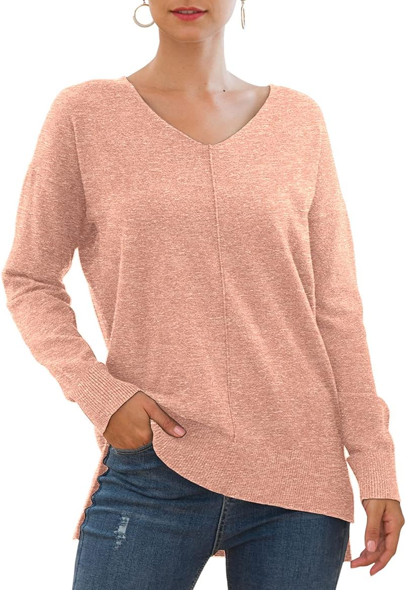 Jouica Womens Casual Lightweight V Neck Batwing Sleeve Knit Top Loose Pullover Sweater