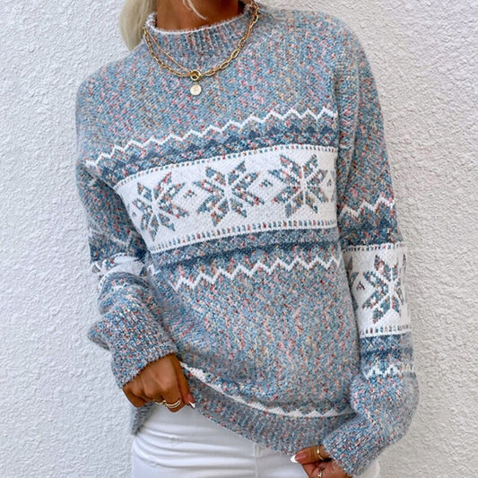 Turtleneck Snowflake Knitted Loose Womens Sweater 2024 Winter Fashion Warm Pullover Sweater Casual Womens Wild Sweater