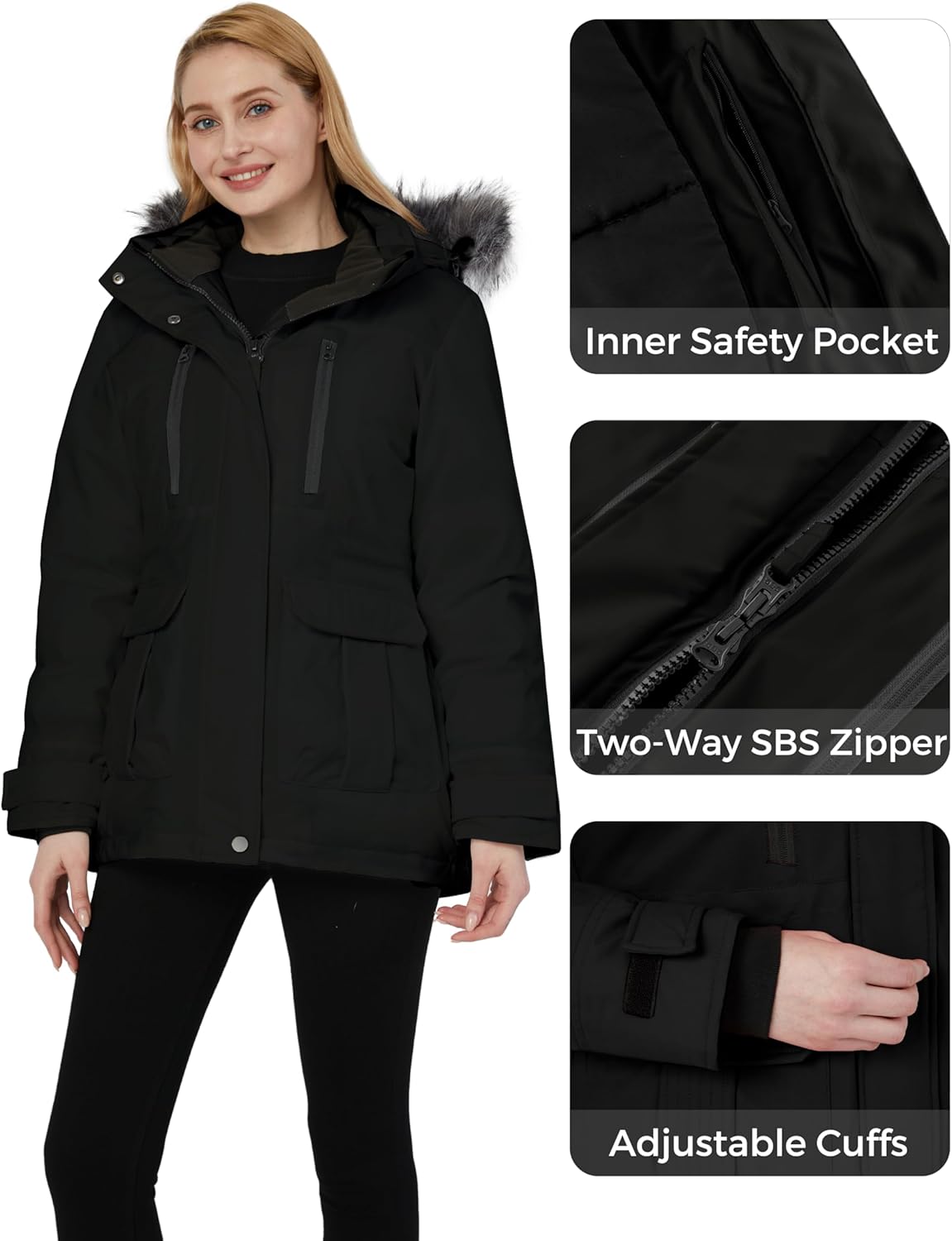 Womens Warm Winter Coat Thicken Padded Puffer Jacket Snow Parka With Removable Hood