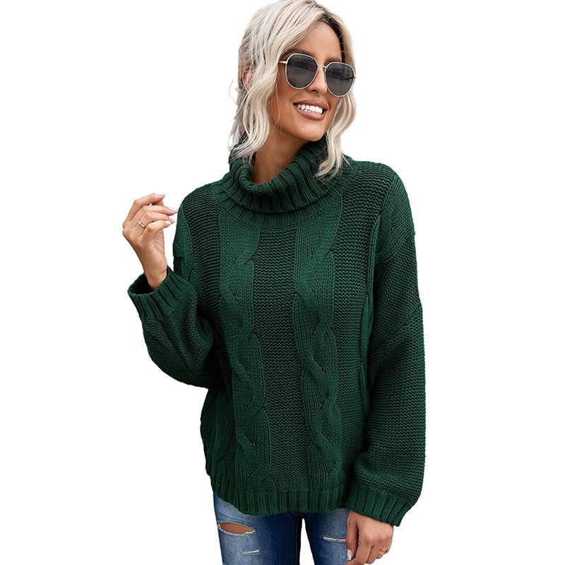 Autumn Winter Solid Color Long Sleeve Knitted High Neck Cotton Top For Women