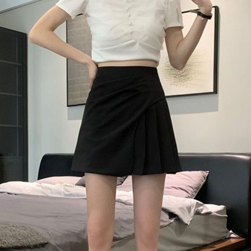 Ani Kang |ma Mayusfashion Folds Mini Skirts For Women Korean High Waist Asymmetrical White A-line Skirt Woman 2024 Summer Back Zipper Short Skirt