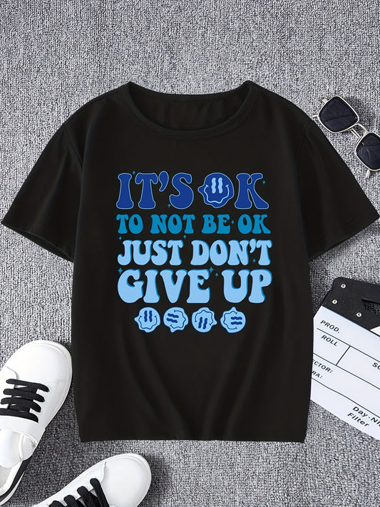 Boys Casual T-shirt, Lightweight Comfy Short Sleeve Tops, "its Ok Not To Be Ok" Graphic Tees For Unisex Toddlers Summer, Kids Clothings