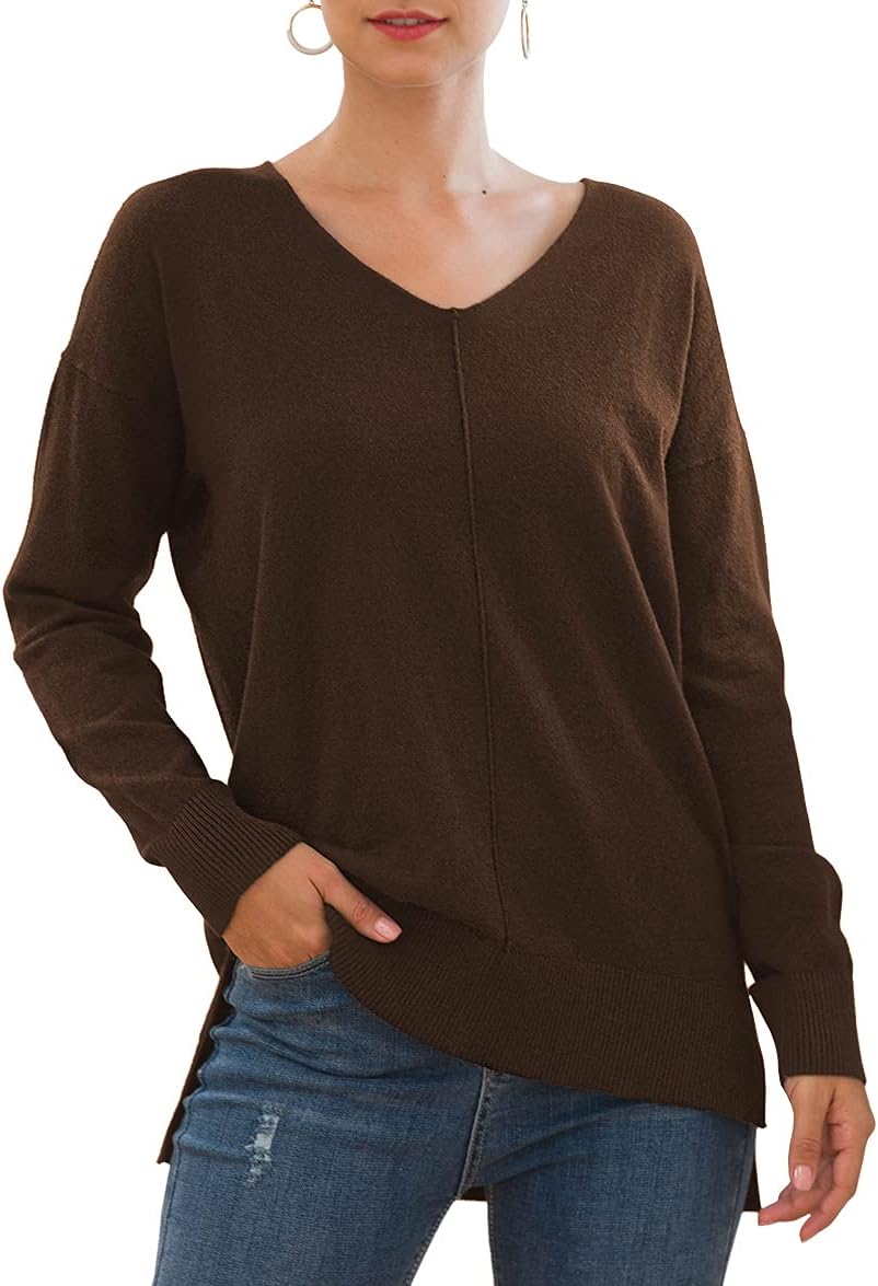 Jouica Womens Casual Lightweight V Neck Batwing Sleeve Knit Top Loose Pullover Sweater