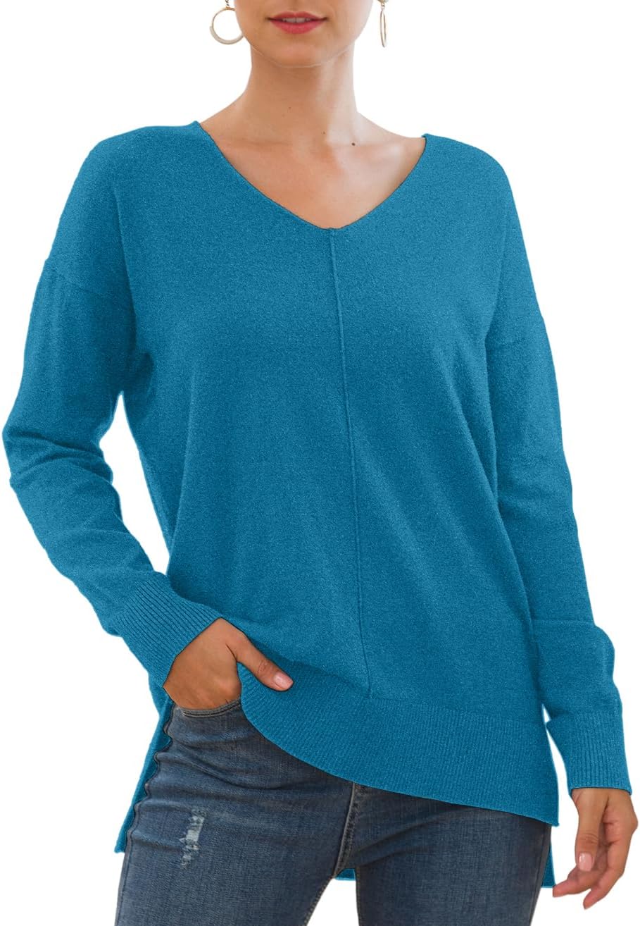 Jouica Womens Casual Lightweight V Neck Batwing Sleeve Knit Top Loose Pullover Sweater