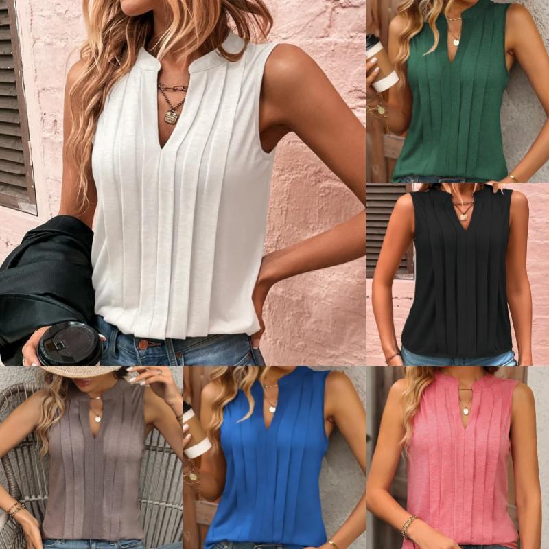 Fashion V-neck Casual Loose-fitting Pleated Momentum T-shirt Vest