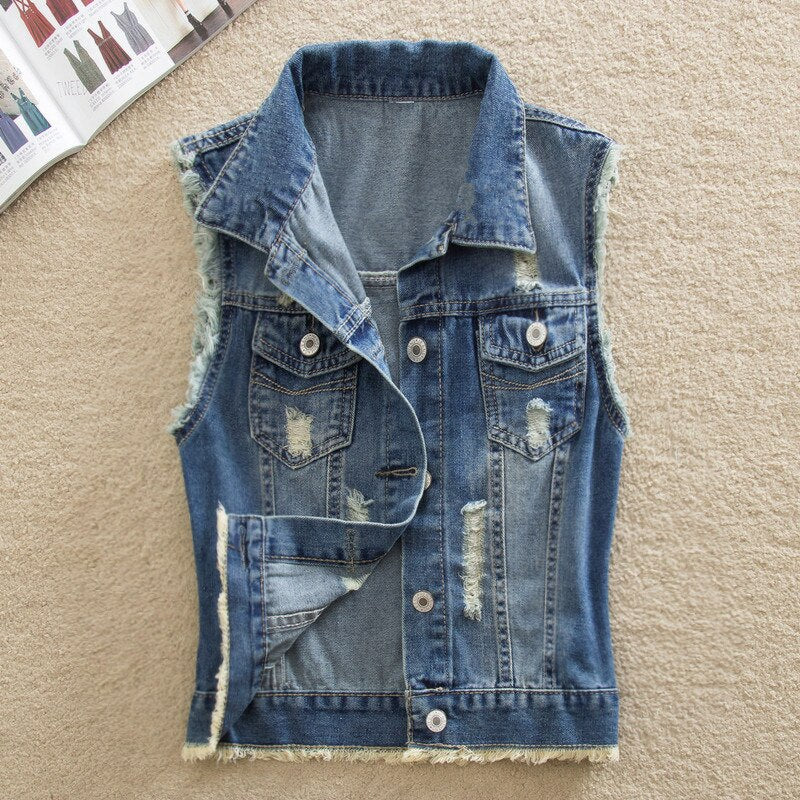 Women Vest Spring Summer Sleeveless Big Size Womens Jeans Denim Vest Tops For Woman Clothing Female Jacket Coat Denim Jacket