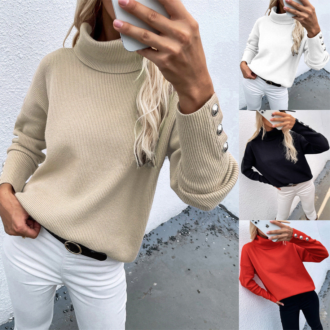 Womens Tall Leader Mouth Button Knit Sweater Solid Color Casual Loose Oversized Sweater