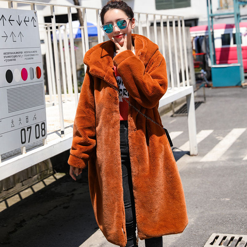 2024 Fashion New Fashion Warm Winter Coat For Women Long Loose Hooded Soft Plush Faux Fur Coat Womens