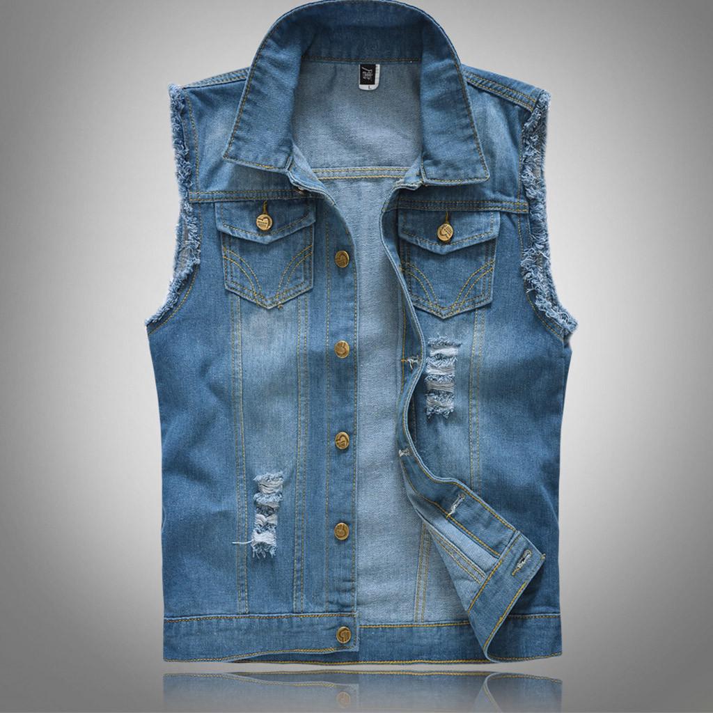 Ezra Sportmens New Fashion Denim Vest Casual Cowboy Jacket In Shoulder Blouse