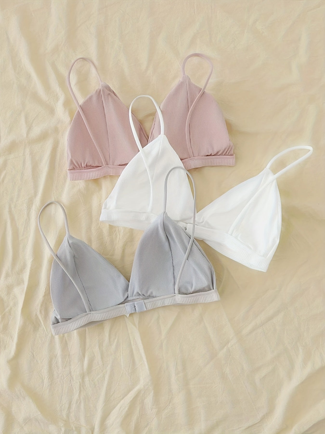 Tbclaim_3 Packs Bralette For Girls Spaghetti Strap Triangle V Neck A-b Cups Bra Padded Wire Free Hook-and-eye Closure