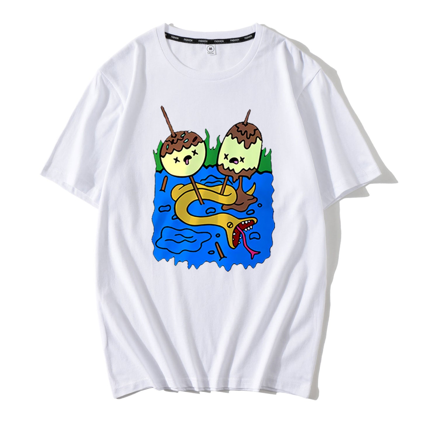 Round Neck Loose Cartoon Pattern Printed T-shirt Summer Short-sleeved Top