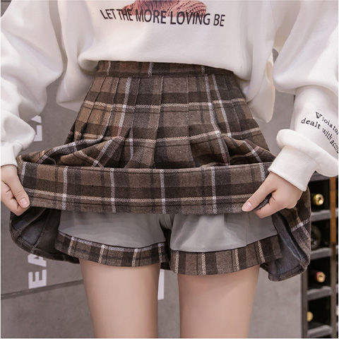 Y2k Korean Fashion Wool Plaid Skirt Harajuku All-match A-line High Waist School Pleated Skirt Preppy Sweet Kawaii Mini Skirts