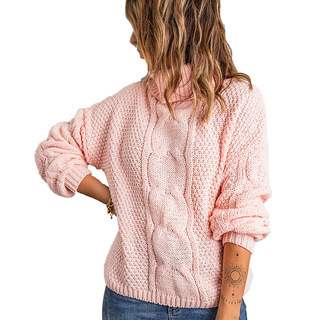 Autumn Winter Solid Color Long Sleeve Knitted High Neck Cotton Top For Women