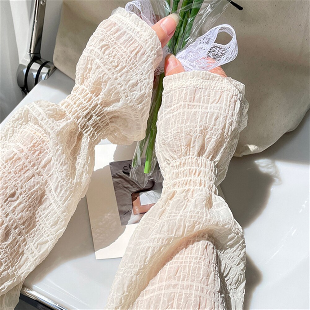 Summer Long Fingerless Gloves Women Sun Protection Sleeves Gloves Lace Mesh Driving Arm Sleeve Sunscreen Uv Breathable Mittens