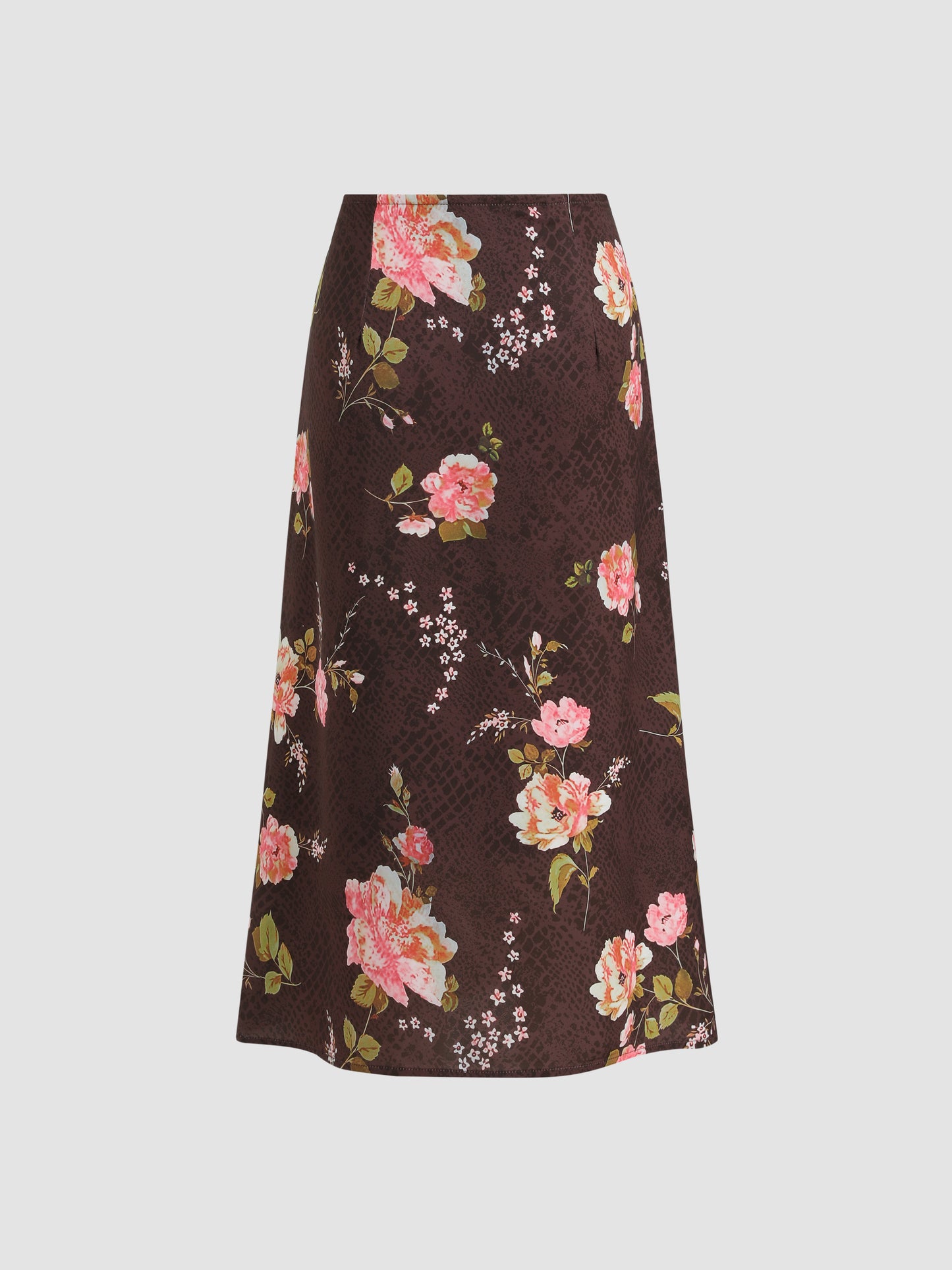 Mid Rise Floral Zipper Midi Skirt