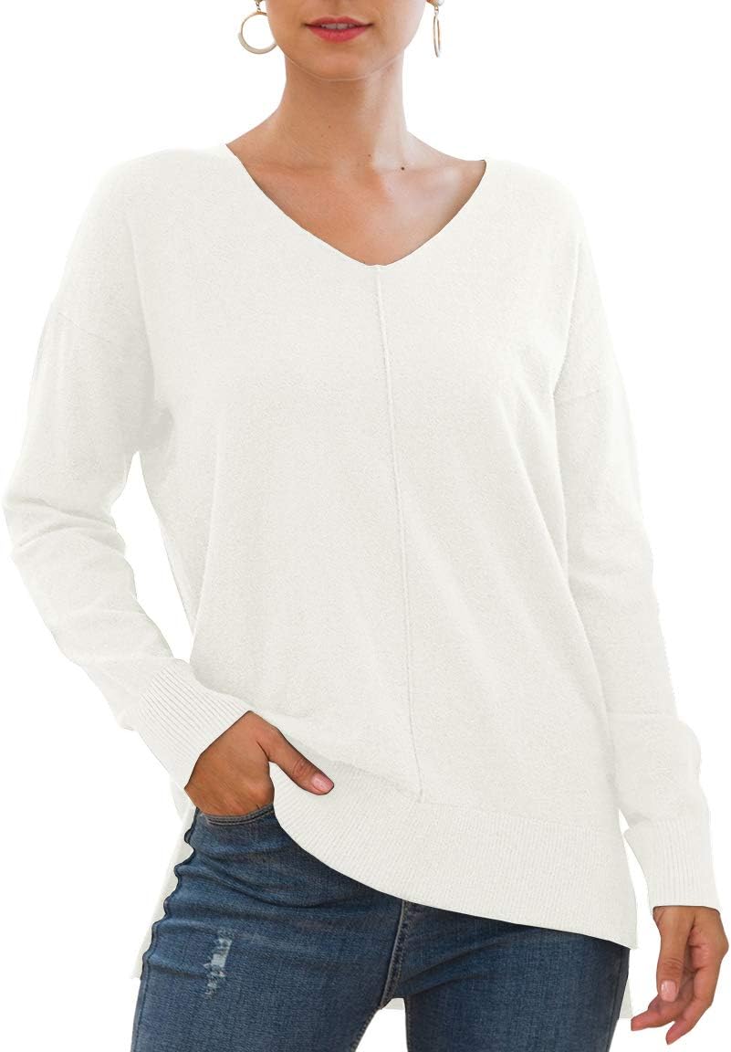 Jouica Womens Casual Lightweight V Neck Batwing Sleeve Knit Top Loose Pullover Sweater