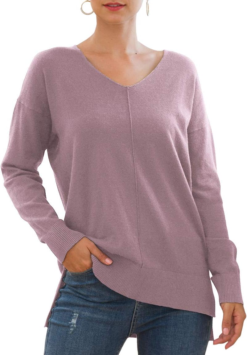 Jouica Womens Casual Lightweight V Neck Batwing Sleeve Knit Top Loose Pullover Sweater