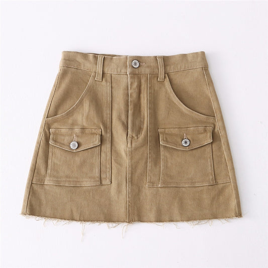 Ani Kang |ma Mayuskorean Fashion Mini Skirts For Women Vintage Cargo Skirts Womens 2024 Summer Short Denim Skirt Black Pockets Jean Skirt Khaki