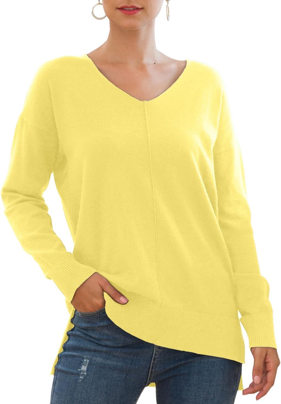 Jouica Womens Casual Lightweight V Neck Batwing Sleeve Knit Top Loose Pullover Sweater