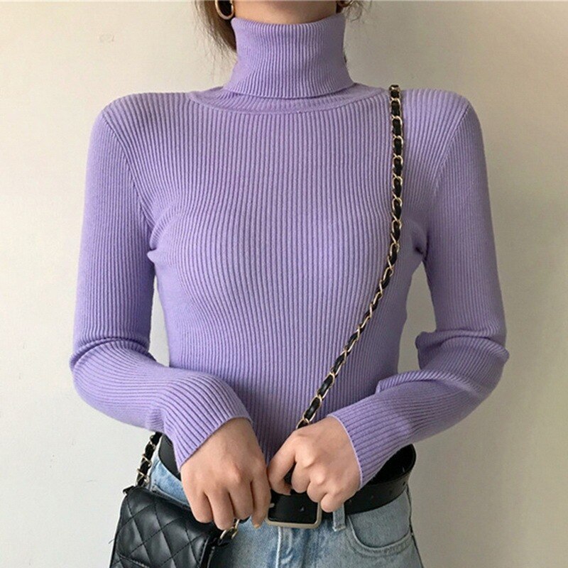 New Winter Sweater Womens Long Sleeve Top Autumn Pullover Fashion Woman Jumpers Korean Style Comfortable Turtleneck Knitwear