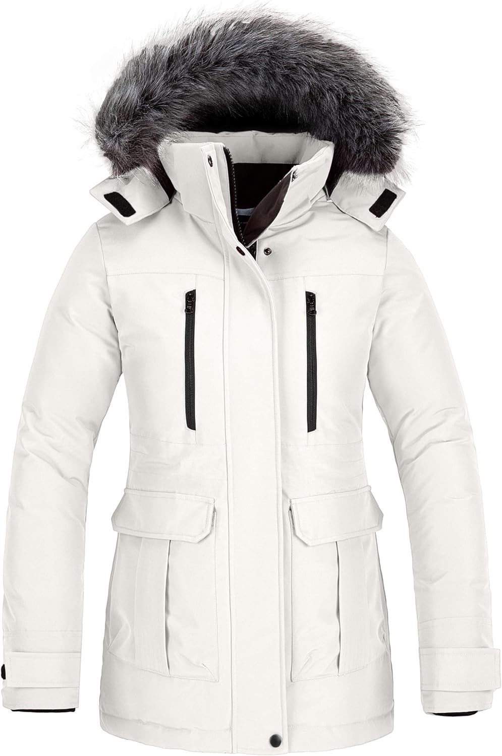 Womens Warm Winter Coat Thicken Padded Puffer Jacket Snow Parka With Removable Hood