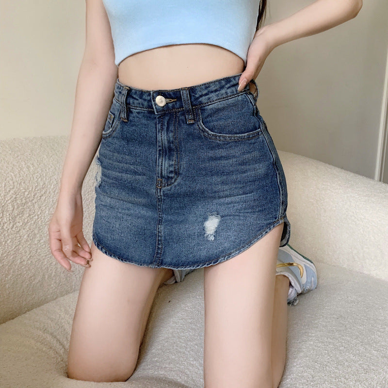 Womens High Waist Slim Retro Denim Skirt