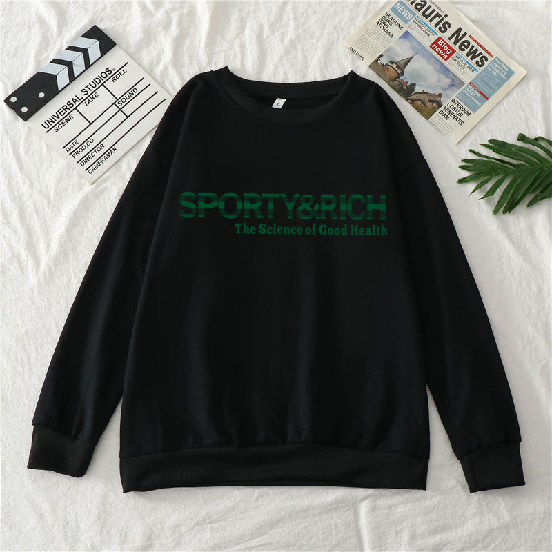 Sporty Rich Print Casual Round Neck Cotton Sweater