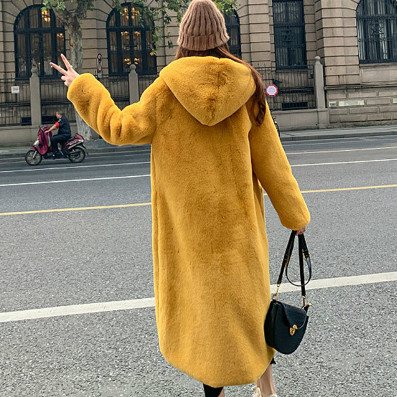 2024 Fashion New Fashion Warm Winter Coat For Women Long Loose Hooded Soft Plush Faux Fur Coat Womens