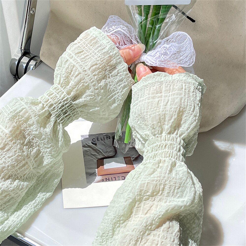 Summer Long Fingerless Gloves Women Sun Protection Sleeves Gloves Lace Mesh Driving Arm Sleeve Sunscreen Uv Breathable Mittens