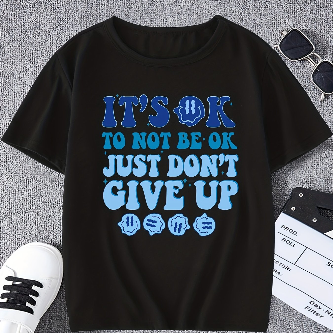 Boys Casual T-shirt, Lightweight Comfy Short Sleeve Tops, "its Ok Not To Be Ok" Graphic Tees For Unisex Toddlers Summer, Kids Clothings