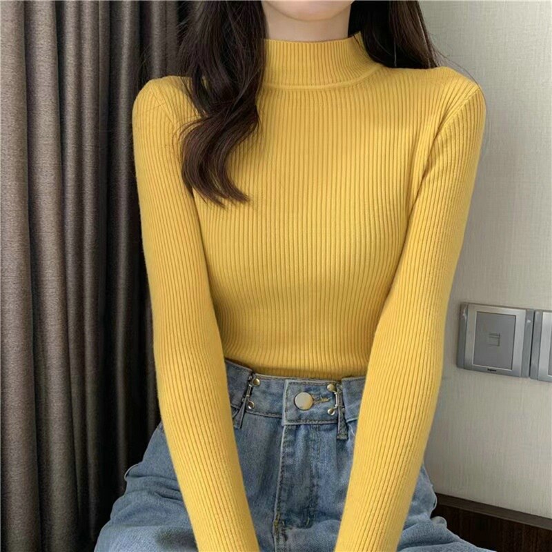 New Winter Sweater Womens Long Sleeve Top Autumn Pullover Fashion Woman Jumpers Korean Style Comfortable Turtleneck Knitwear