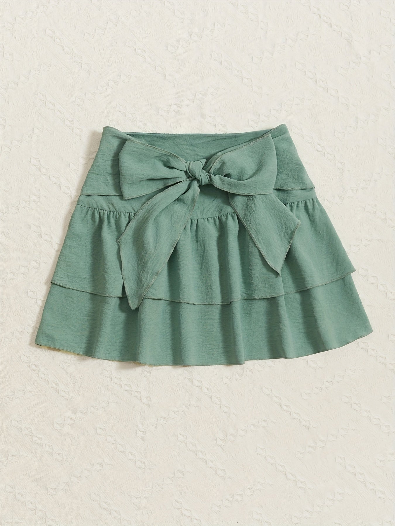 Girls Solid Color Lace-up Layered Casual Skirt Elastic Waist Cake Skirt