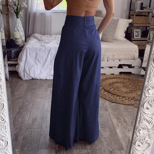 Personalized High Waist Pocket Solid Color Pants