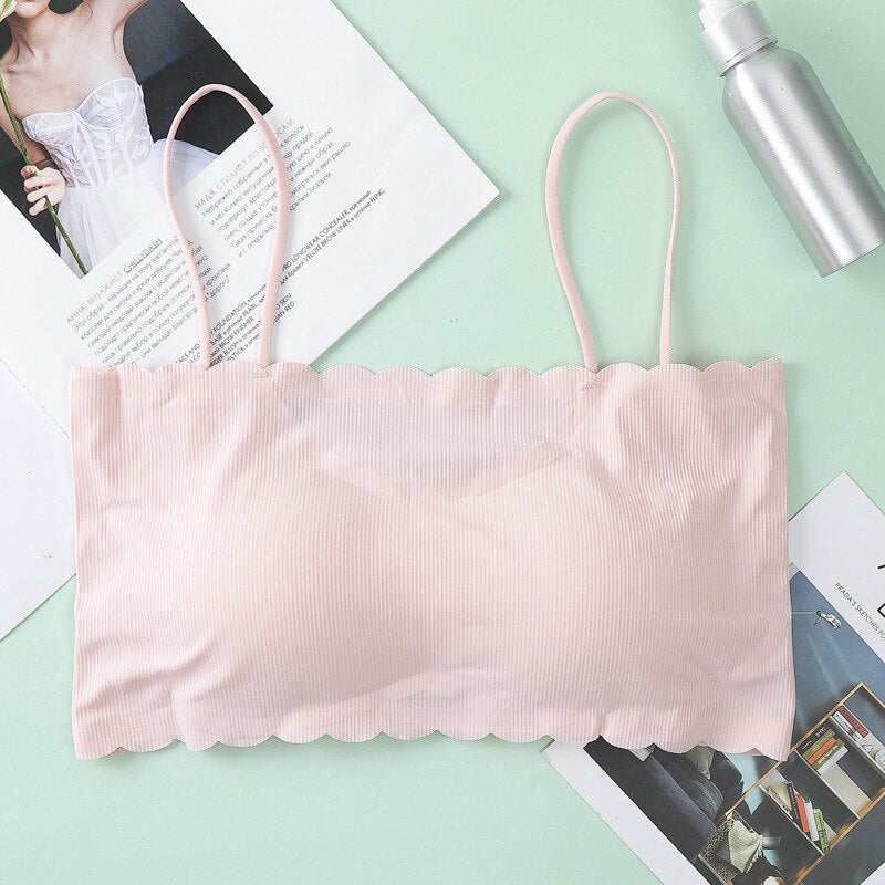 New Fashion Summer Ice Silk Bras Crop Top Women Push Up Lingerie Seamless Word Sling Female Tube Top Bralette Top Tanks