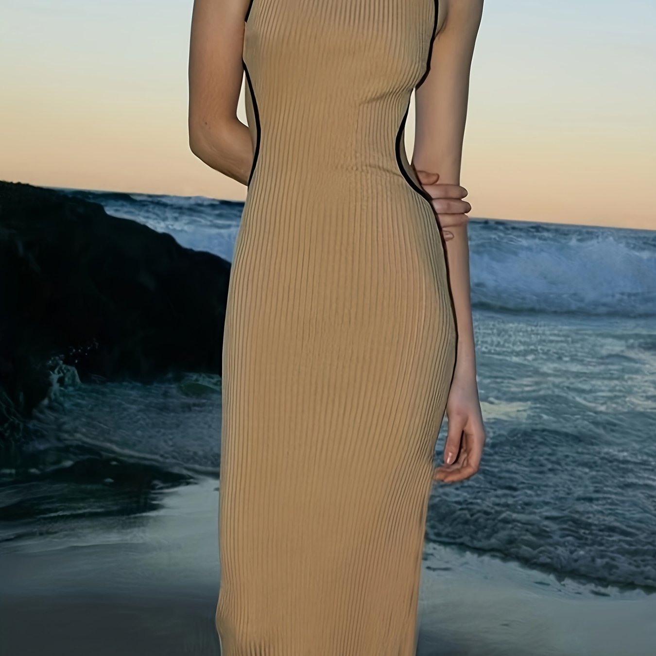 Backless Ribbed Dress, Sexy Sleeveless Bodycon Maxi Dress, Womens Clothing