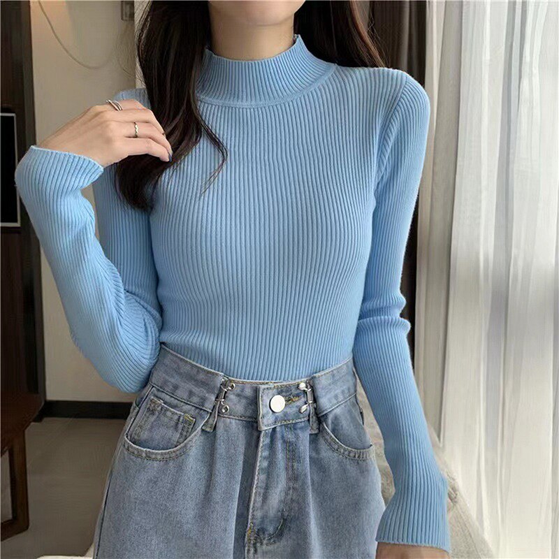 New Winter Sweater Womens Long Sleeve Top Autumn Pullover Fashion Woman Jumpers Korean Style Comfortable Turtleneck Knitwear