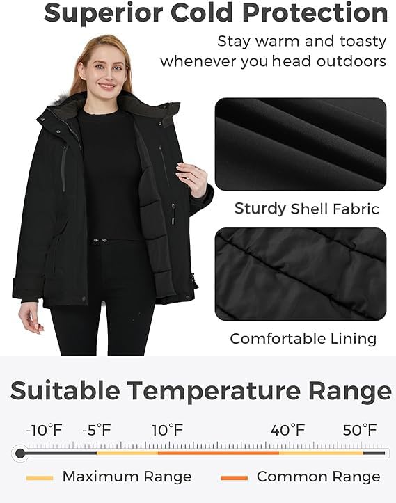 Womens Warm Winter Coat Thicken Padded Puffer Jacket Snow Parka With Removable Hood