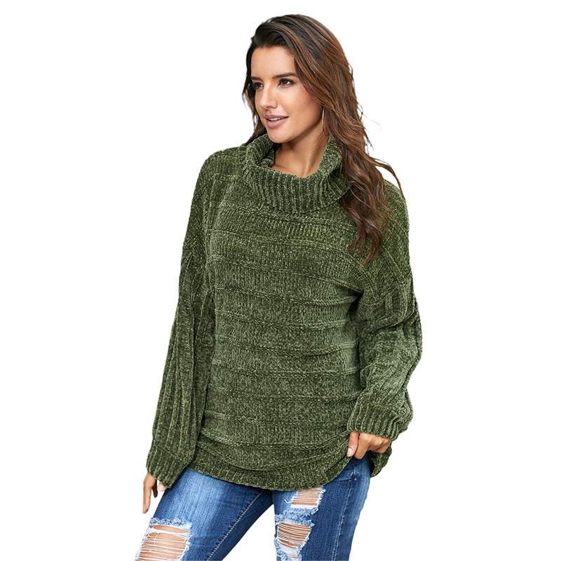 Autumn Winter Solid Color Long Sleeve Knitted High Neck Cotton Top For Women