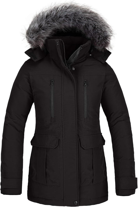 Womens Warm Winter Coat Thicken Padded Puffer Jacket Snow Parka With Removable Hood