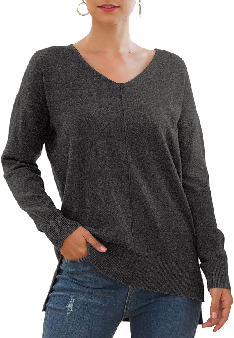 Jouica Womens Casual Lightweight V Neck Batwing Sleeve Knit Top Loose Pullover Sweater