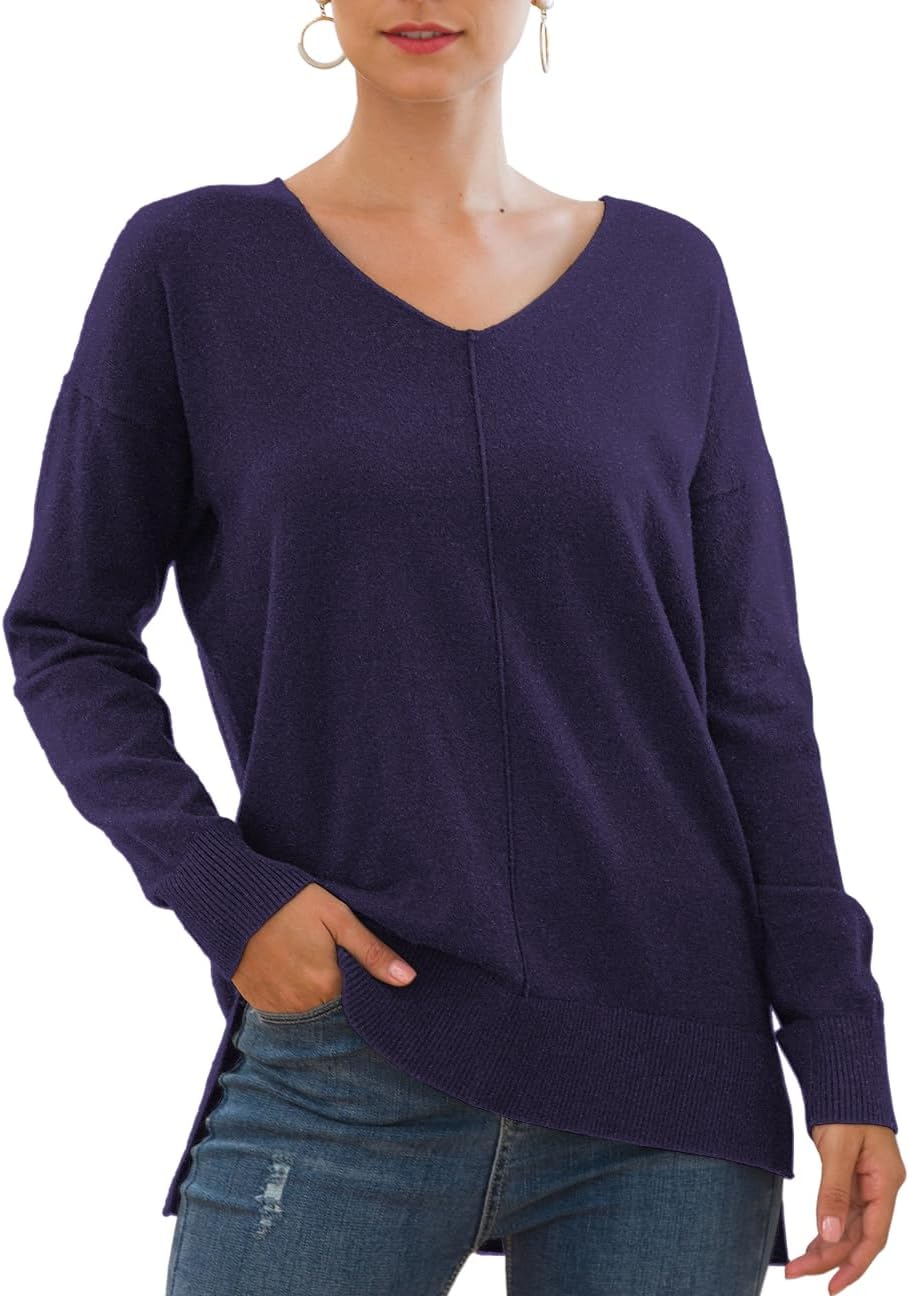 Jouica Womens Casual Lightweight V Neck Batwing Sleeve Knit Top Loose Pullover Sweater