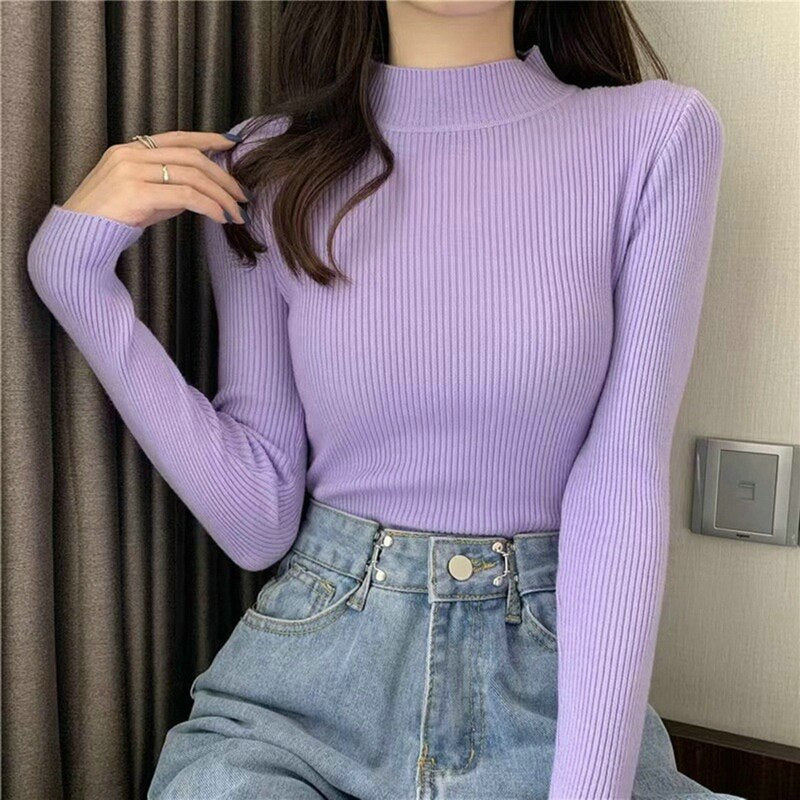 New Winter Sweater Womens Long Sleeve Top Autumn Pullover Fashion Woman Jumpers Korean Style Comfortable Turtleneck Knitwear