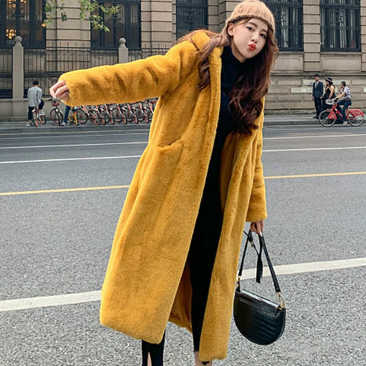 2024 Fashion New Fashion Warm Winter Coat For Women Long Loose Hooded Soft Plush Faux Fur Coat Womens