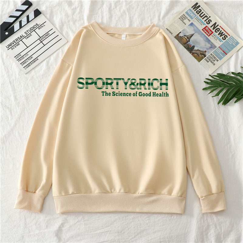 Sporty Rich Print Casual Round Neck Cotton Sweater