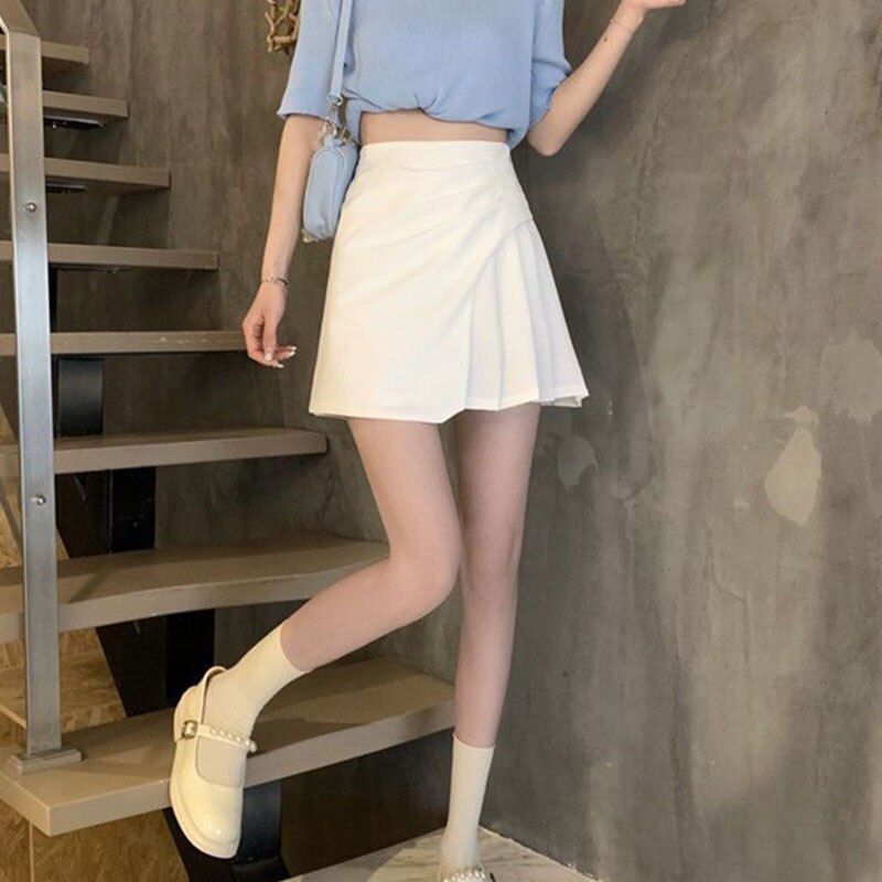 Ani Kang |ma Mayusfashion Folds Mini Skirts For Women Korean High Waist Asymmetrical White A-line Skirt Woman 2024 Summer Back Zipper Short Skirt