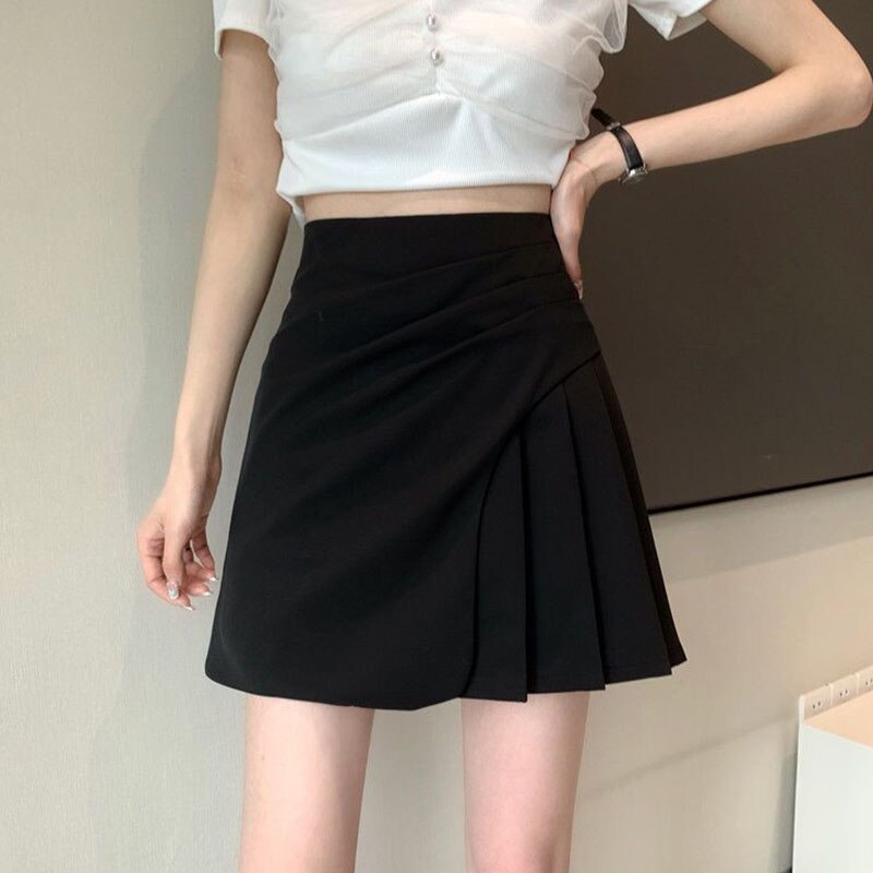 Ani Kang |ma Mayusfashion Folds Mini Skirts For Women Korean High Waist Asymmetrical White A-line Skirt Woman 2024 Summer Back Zipper Short Skirt