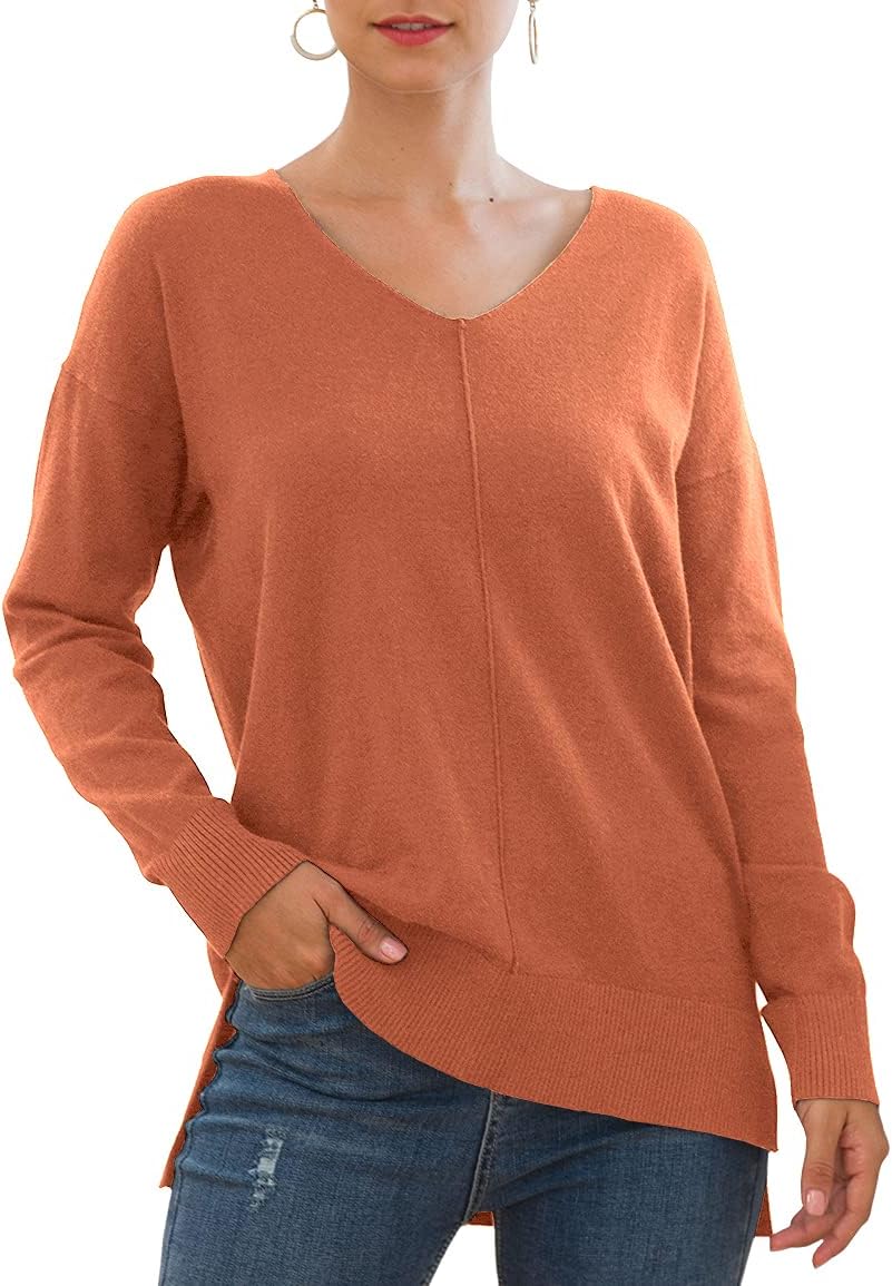 Jouica Womens Casual Lightweight V Neck Batwing Sleeve Knit Top Loose Pullover Sweater